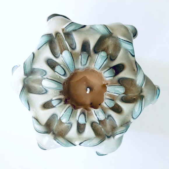 Handmade Carved Candle White with shades of green & shell, pink 12.5" h x 5.5"w - Picture 2 of 14